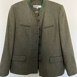 Original Alphorn Wool Herringbone Trachten Jacket - Euro Size 40 -‎ Green